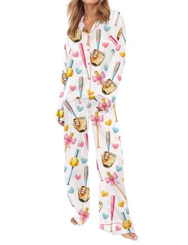 Image of SHESHOW Satin Pajamas for Women Set Long Sleeve Button Down Sleepwear 2 Piece Nightwear Women Pjs Sets Size XS-XXL