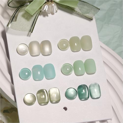Image of GAOY Cat Eye Gel Nail Polish Set with Magnet for Jelly Green Glitter Holographic Cat Eye, Salon Gel Manicure and Nail Art DIY at Home, Mint Green