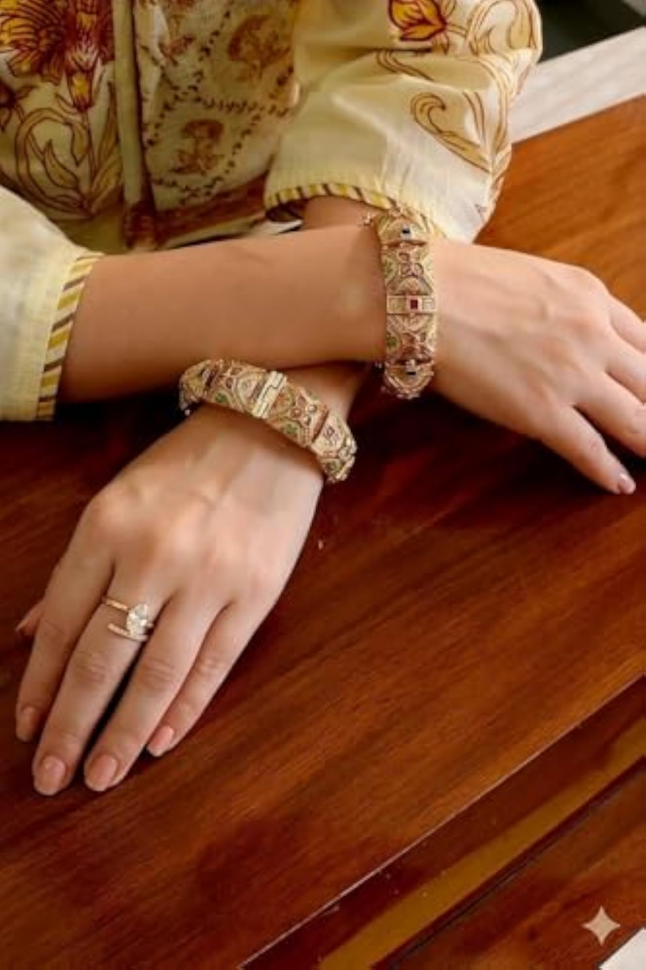 Women's Floral Enamel Design Kada Bangle Set, Traditional