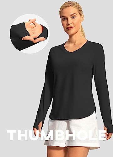 Hiverlay Long Sleeve Workout Shirts for Women V Neck UPF 50+ Athletic Shirts with Thumbhole Running Loose Active T-Shirts4