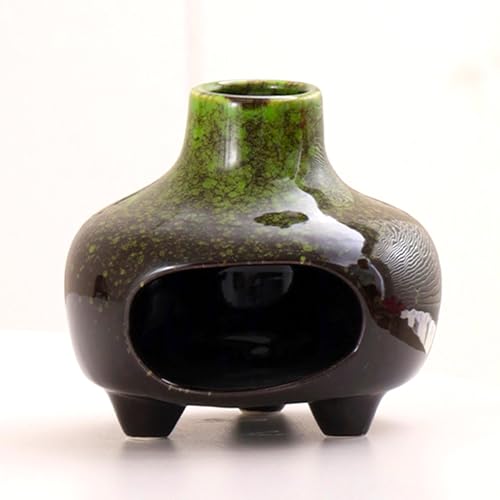 Image of BAOBYAO Ceramic Palo Santo Holder Incense Burner,Handcrafted Chiminea Incense Cone Holder Burner Wood Sticks,Ash Catcher,Aromatic Home Decor for Spiritual Rituals,Yoga,Meditation (Green, 4 * 4 * 4IN)