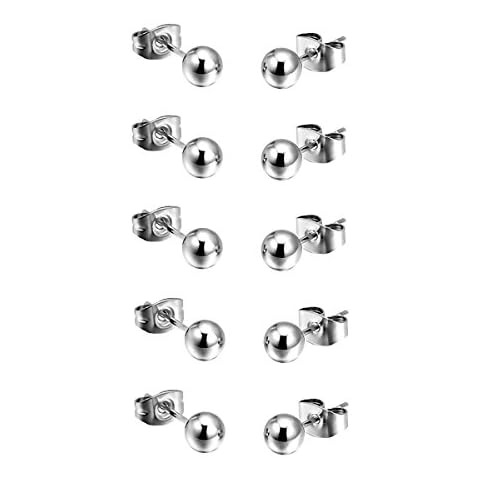 Paialco Jewelry 4mm Round Ball Earring studs 5 Pairs Pack Cover