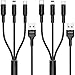 Price comparison product image Usams Multi Charger Cable [2 Pack], 3 in 1 Nylon Braided Multi USB Charger Fast Charging Cord Compatible with Most Smart Phones & Pads - 5ft (1.5M) / Black