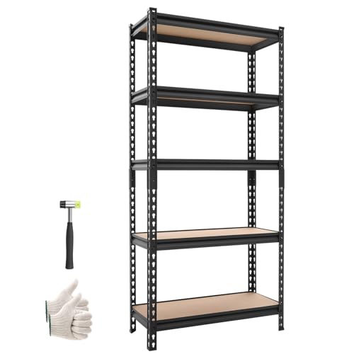 Image of VEVOR Storage Shelves, 5-Tier Adjustable, 2000 lbs Capacity, Heavy Duty Garage Storage Shelving Unit, Metal Utility Rack Shelf, for Kitchen Pantry Basement Bathroom, 28.35 inch W x 12.17 inch D x 59.84 inch H