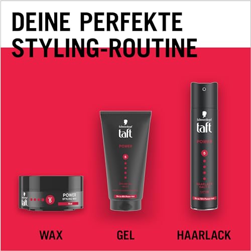 Schwarzkopf TAFT Styling Wax Power (75ml), Haarwax für bis zu 48 Stunden Kraft-Halt, schonend für Haar und Kopfhaut, veganes, Styling-Wax