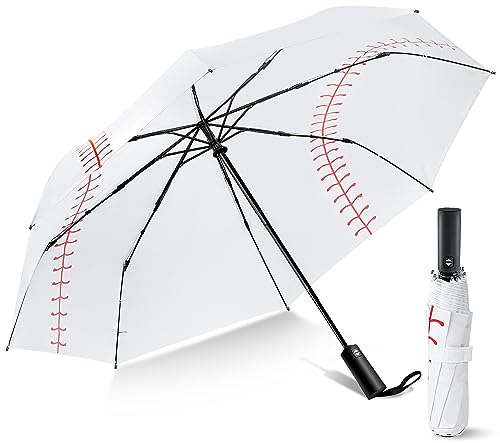 LEAGERA Baseball Umbrella - Oversized 46/54 Inch, Large White, Portable & Collapsible Compact Travel Sports - Perfect Gifts for Boys/Mom, Auto Open