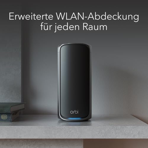 NETGEAR Orbi 970-Serie (RBE970B) Quad-Band WiFi 7 Mesh Zusatzsatellit Black Edition, kompatibel mit Mesh-Systemen oder Routern der 970-Serie, erweitert die Abdeckung bis 220 m&sup2;, BE27000 802.11be