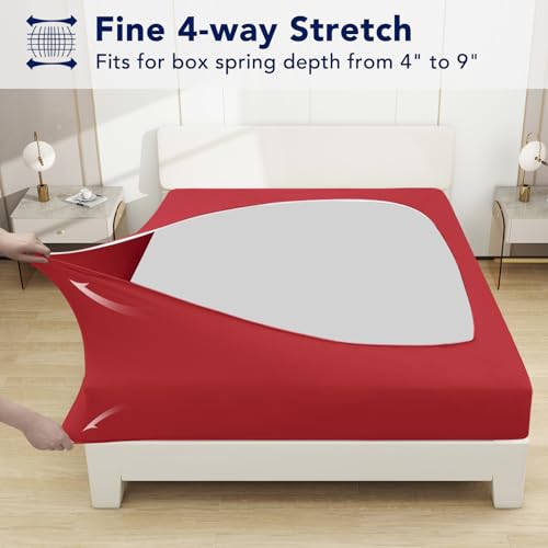 PureFit Stretchy Box Spring Cover King - Elastic Fitted Box Spring Wrap Around 4 Sides, Wrinkle & Fading Resistant Fits King and C-King Size Beds, Red by PureFit - Used condition - Image 3