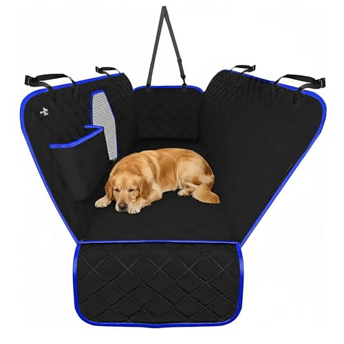 Active Pets Dog Car Seat Cover for Back Seat, Waterproof Pet Protection Hammock, SUV Truck Car Backseat Protector with Safety Features, Blue