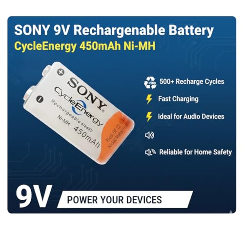 Image of Designed for Sony 450mAh New and Improved Rechargeable Size 9V Cycle Energy Nickel-Metal Hydride (Ni-MH) Japan Technology Battery (Pack of 1)