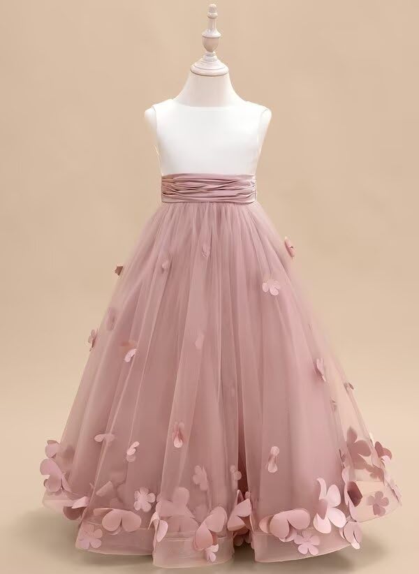 Cute Tulle Pageant Dresses for Girls with 3D Flowers Flower Girl Dress for Wedding2