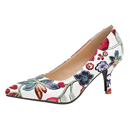 COOLCEPT Damen Elegant Stiletto Party Office Shoes High Heel Pumps Slip Ons Pumps Schuhe Blumen Print Blue Gr 38 Asian Cover
