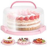Ohuhu Cake Carrier, BPA-Free Cake Holder Storage Container Cupcake Carrier Keeper - Cake Stand with Lid 2 Handles Portable Round Two Sided Base for Cookies Nuts Fruits for 10 inch Cake Perfect Gifts