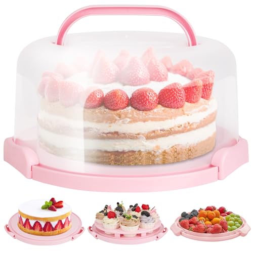 Ohuhu Cake Carrier, BPA-Free Cake Holder Storage Container Cupcake Carrier Keeper - Cake Stand with Lid 2 Handles Portable Round Two Sided Base for Cookies Nuts Fruits for 10 inch Cake Perfect Gifts by Ohuhu - Used condition - US$19.20