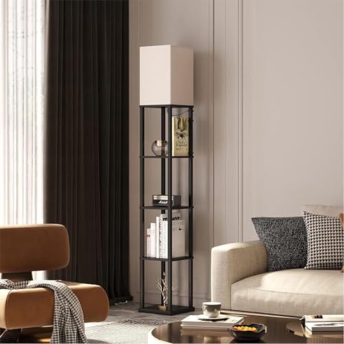 Image of 5 Tier Metal Floor Lamp with Wooden Shelves /Modern Standing lamp with 3 Adjustable Color Mode /Corner Bright Lamp for Decoration /Energy Efficient Night Lamp for Bedroom /Living Room /Home Decor