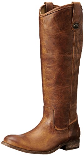 Frye Melissa Button Lug Equestrian-Inspired Tall Boots for Women Made from Hard-Wearing Vintage Leather with Antique Silver Hardware and Leather Outsole – 15 ¼” Shaft Height, Cognac Washed Antique Leather - 9M