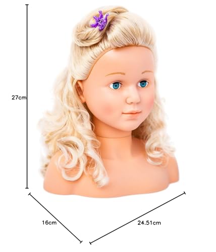 Bayer Design 90005AB Schmink- und Frisierkopf Super Model, Puppenkopf mit Haarzubehör, Make-up, zum Stylen, Blond