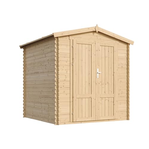 TIMBELA M343F1 Caseta De Jardín Exterior De Madera 3,53 m², Cobertizo De Jardín para Bicicletas Y Herramientas, Caseta De Almacenamiento con Paredes De 19 mm, Sin Suelo, Puerta De Panel De Madera