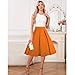 OBBUE Dresstore Vintage Pleated Skirt Floral A-line Printed Midi Skirts with Pockets Orange-S