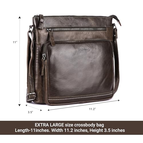 Image of LEDERBUCK Olga Women's Extra-Large Genuine Leather Crossbody Purse - Soft Triple-Zip Shoulder Bag