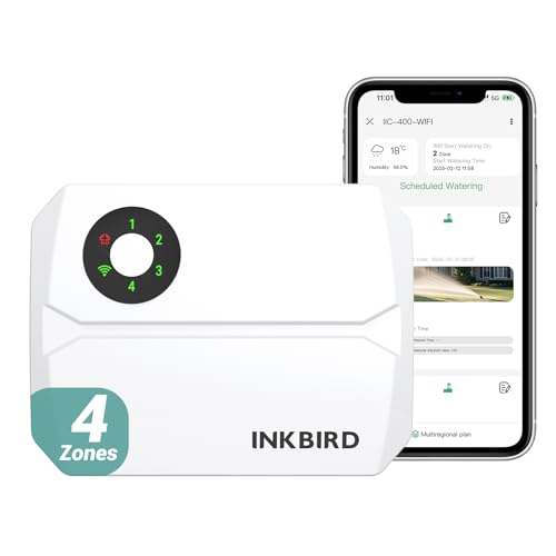 Inkbird IIC-400 Centralina Irrigazione WiFi 4 Zone,Programmatore Irrigazione Automatica WiFi per Giardino,APP...