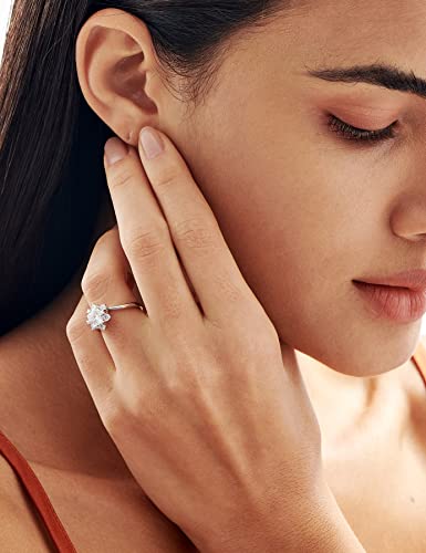 Moissanite Cottage Moissanite Halo Promise Rings For Women, 1 Carat Round Cut Diamond 18K White Gold Plated 925 Sterling Silver Accent Engagement Wedding Rings, Size 8 #TOP3