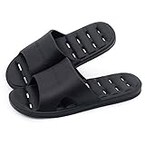 Shower Slipper, Quick Drying Non-Slip Slippers, Bathroom House and Pool Sandals, in-Door Slipper for Gym, Soft Sole (L 8-9 US Men / 8-9 US Women, Black)