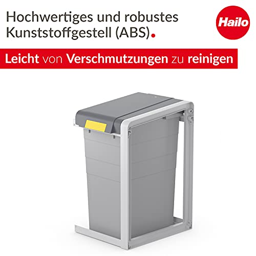 Hailo ProfiLine Öko XL - Mülltrennsystem Erweiterungseinheit 38 L - Robustes Gestell und weit öffnender Deckel aus Kunststoff - beliebig erweiterbar - herausnehmbarer Inneneimer aus Kunststoff - grau
