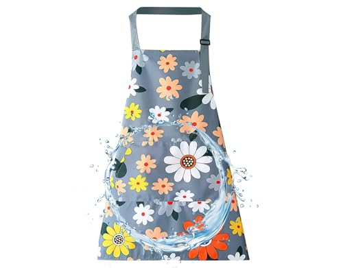 Image of DARSHANAM WORLD Apron for Women with Pockets | Adjustable Waterproof Floral Chef Aprons for Kitchen | Fully washable with large front pocket |Apron for Restaurant | Home | Kitchen | Hotel