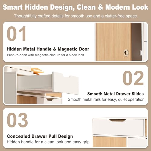 Image of 5 Drawers Mobile File Cabinet with Door, Rolling File Cabinet Printer Stand Table Craft Storage Cabinet, Under Desk Wooden Filing Cabinets for Home Office Essentials Storage Organization Furniture