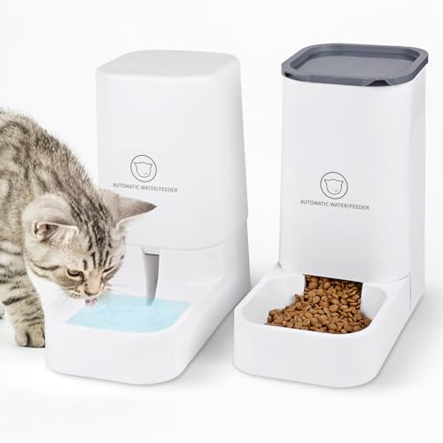 Dreamhigh® Automatischer Futterspender Katze, 2.1kg Futterautomat Katze und 3.8L Wasserspender Hund, Ohne Strom, PBA Frei Reisefutterspender Katzen Wasserspender-Weiß Dreamhigh® Automatischer Futterspender Katze, 2.1kg Futterautomat Katze und 3.8L Wasserspender Hund, Ohne Strom, PBA Frei Reisefutterspender Katzen Wasserspender-Weiß