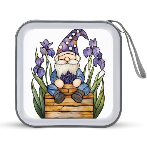DuduYH Stained Glass Cute Garden Gnome CD Case DVD Storage Case Portable