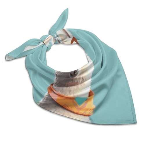 QMNRTK Lustiger Cartoon Lama Seidentuch Kopftuch Seidentuch für Damen Satin Schal Seide Kopftuch Seide Haarschal Seidenschals Kopftuch Kopftücher Halstuch Bandana Seidentuch für Damen Hals