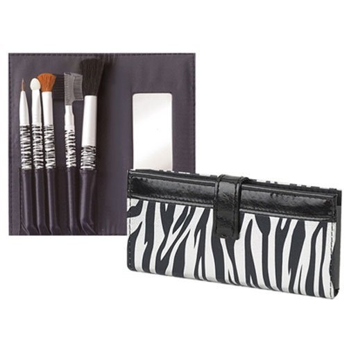 5 pcs Cosmetics Brush Set Cala Beauty On-The-Go W/ Plated Zebra Case # 70647