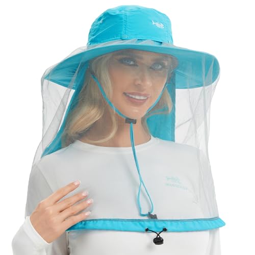Image of BASSDASH UPF 50+ Mosquito Sun Hat with Hidden Head Net and Neck Flap for Men Women Outdoor Fishing Hiking Camping
