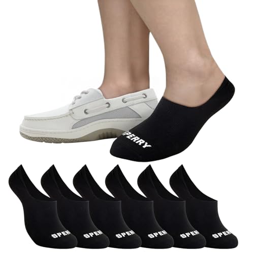 Sperry Men's 6-Pack Arch Hugger No Show Socks, Non-Slip Ultra Low Cut Invisible Liners with Heel Grip, Black, 6-12