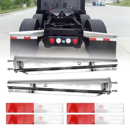 Image of Chrome Straight Spring Loaded Mud Flap Hanger Fit for Semi Trucks, 2-1 /2 inch 2.5 inch Bolt Spacing,30 inch Length with Reflective Strip Sticker, Right & Left Side, 2PCS