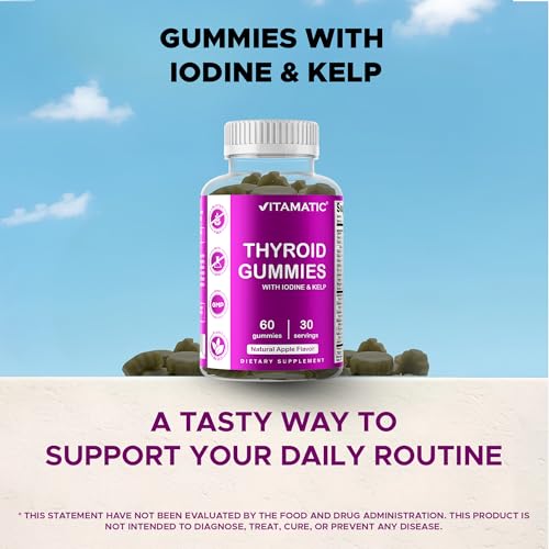 vitamatic vegan thyroid support gummies with iodine amp kelp  60 count improve your energy amp increase metabolism  plant-based