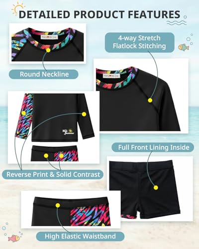 Image of weVSwe Girls Rash Guard Set 2-Piece UPF 50+ Sun Protection Swimsuit 2T-14 Years