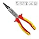 S&R VDE Flachrundzange 200 mm, gerade Spitzzange, 60 CrV hitze- und induktionsgehärtet für professionellen Einsatz, Härte HRC 66, Seitenschneider, 2K-Griff, Abrutschschutz, Storchschnabelzange