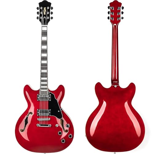 Guitarra Eléctrica De Escala Completa Cuerpo Semi Hueco Con Trastes De Acero Inoxidable(Red)