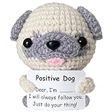 RFUYIR Positive Crochet Dog - Custom Inspirational Message, Emotional Support Decor for Dog Lovers | Cute Desk Pet, Pug Gifts for Women, Funny Coworker Gift, Best Friend Present