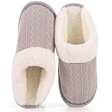 LOKIMSI Women's Knit Winter Slippers Warm and Comfortable Faux-fur Lining with Memory Foam Cushioning Silent, Slip-resistant Rubber Sole Versatile Indoor/Outdoor Home Footwear