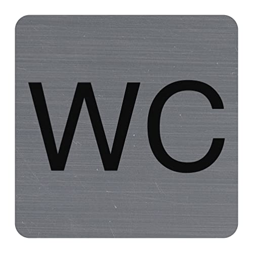 Exacompta - Ref. 67179E - Placa de puerta adhesiva para inodoro, placa de pared impresa de señalización, en todos los soportes - Aspecto de aluminio cepillado, tamaño: 7,5 x 7,5 cm