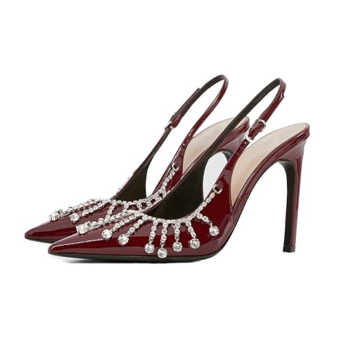 Goolita Sparkly Rhinestone Slingback Heels for Women, Closed Pointed Toe Sexy Stiletto High Heels Buckle Party Pumps Shoes