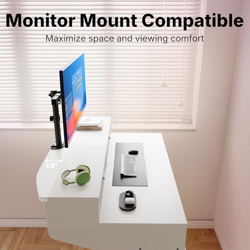Image of HUANUO 32 X 20 inch Electric Standing Desk with 4 Drawers, Adjustable Height Sit Stand Home Office Desk, C-Clamp Mount Compatible, Ergonomic Stand up Desk with 4 Preset Heights, White