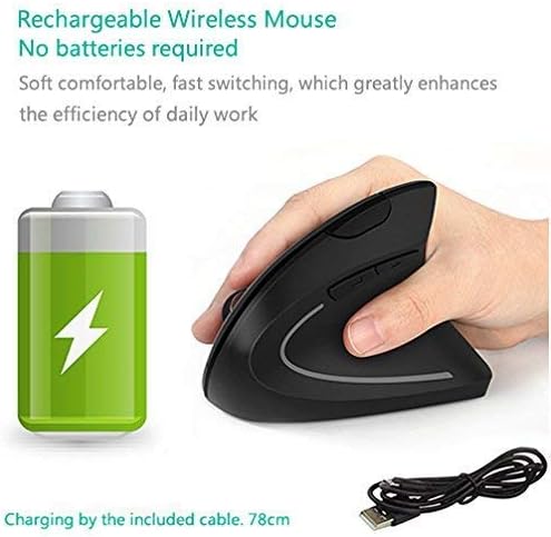 Miniatura 3 de Ratón ergonómico vertical inalámbrico recargable, mouse vertical óptico USB de 2.4 G con 3 DPI ajustables de 80012001600 niveles, 6 botones para