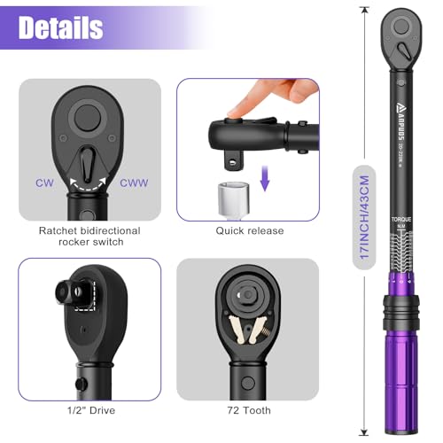 ANPUDS Clé dynamométrique 1/2", 20-220 Nm pour Remplacer les Pneus – vue 3