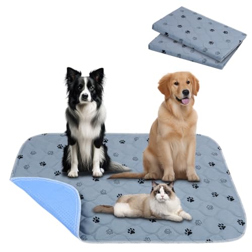 Aomig Waschbare Welpen-Trainingspads 2Pcs Haustier-Urinunterlage Welpenunterlagen Wiederverwendbare Hundetrainingspads Puppy Pads Hunde Katzen Welpen Altere Inkontinente Hunde(Grau Footprints,40*60cm)
