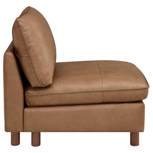 Image of CHITA Leather Sectional Couches for Living Room, Modular Cloud Couch Sectional Sofa, Premium Genuine Leather Sofa, Down Filled, High Density Foam, Real Leather in Saddle Brown, Armless Chair